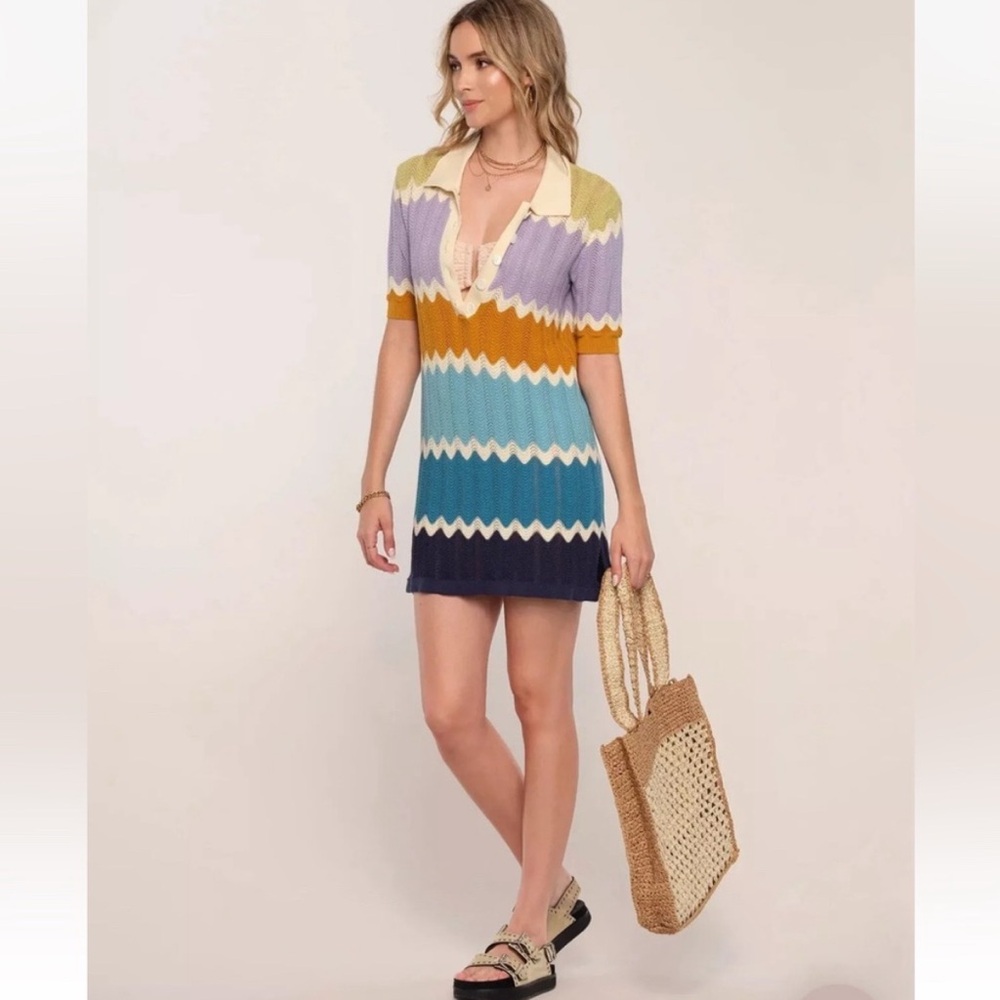 Heartloom Marina Multicolor The Laurent Cover-Up Knit Dress Zigzag Coverup Large